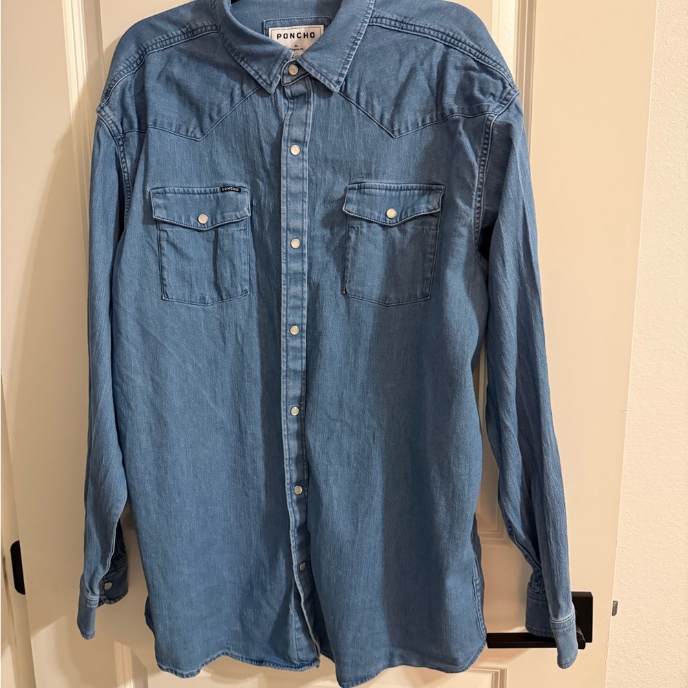 Poncho Light Blue Denim Western Shirt - Casual Button-Down